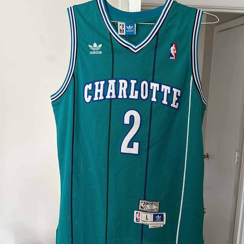 Hardwood Classics x Charlotte Hornets Larry Johnson teal pinstripe Size L